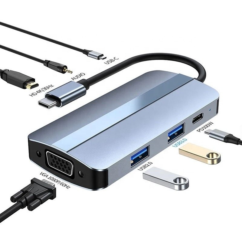 11 ใน 1 USB-C Hub Type-C To HDMI USB3.0 USB2.0 SD TF Adapter Hub พร้อมเครื่องอ่านการ์ด