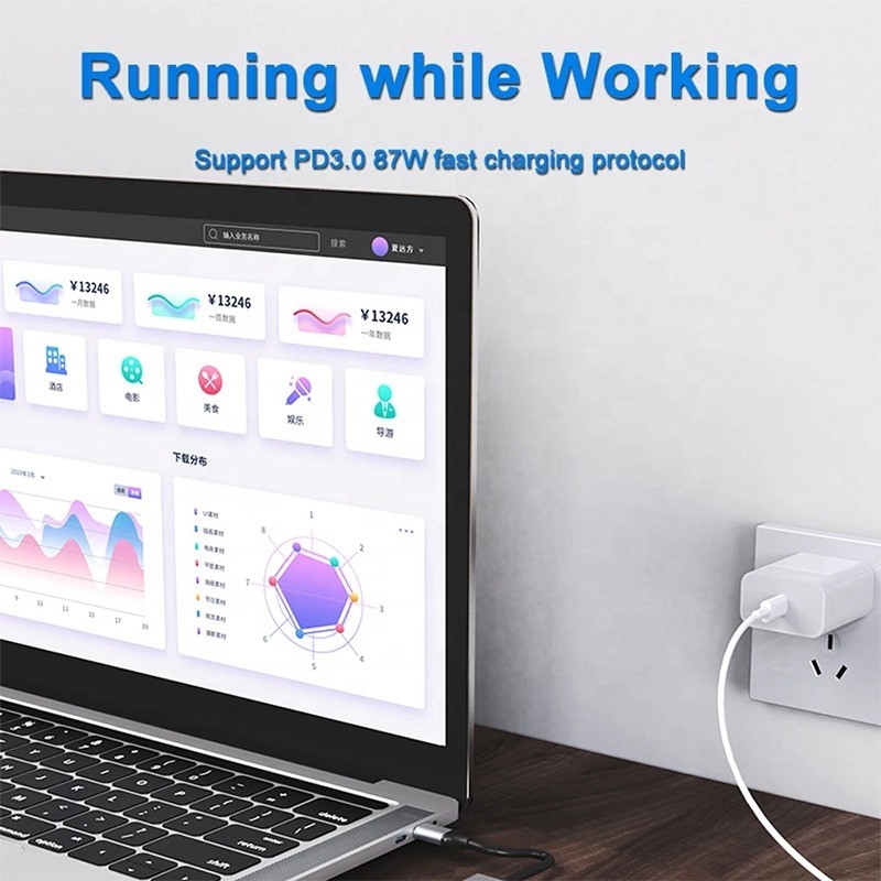 7 ใน 1 USB C USB-C Hub สําหรับ Macbook สีเทา HDMI USB 3.0 USB2.0 RJ45 SD/TF Card Reader PD Output