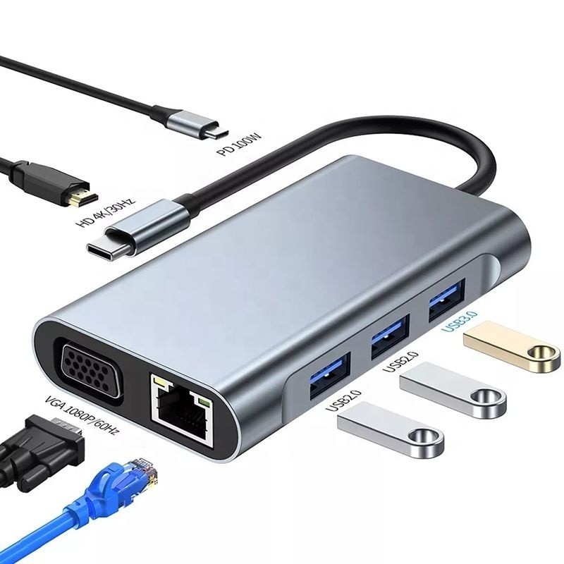 11 ใน 1 USB-C Hub Type-C To HDMI USB3.0 USB2.0 SD TF Adapter Hub พร้อมเครื่องอ่านการ์ด