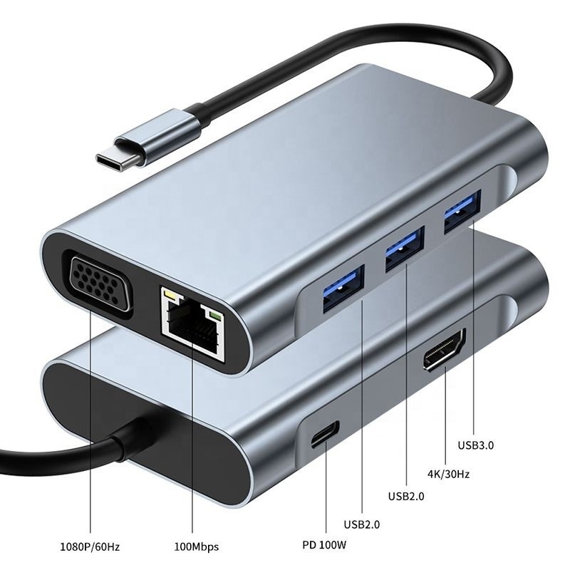 11 ใน 1 USB-C Hub Type-C To HDMI USB3.0 USB2.0 SD TF Adapter Hub พร้อมเครื่องอ่านการ์ด