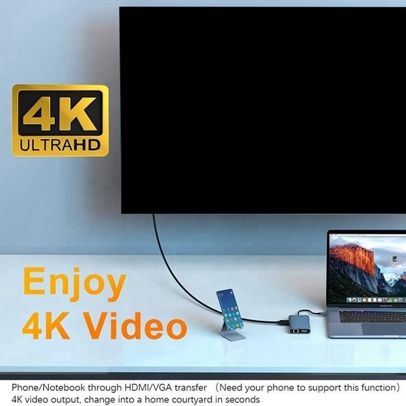 สถานี dock USB Type C 7 ใน 1 พร้อม HDTV HDMI VGA USB RJ45 และการโอนข้อมูลอย่างรวดเร็ว