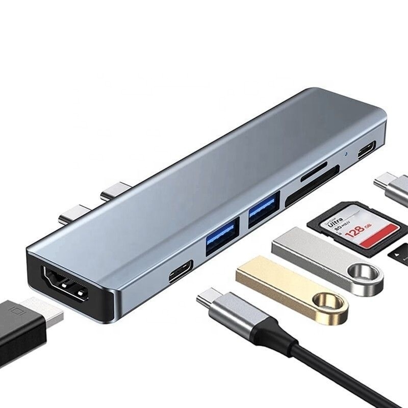 USB Type C 7-In-1 Multiport Dock Hub Adapter พร้อม HDMI USB 3.0 USB 2.0 SD/TF PD Output