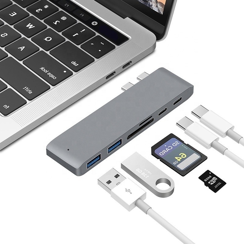 Multiport Docking Station 6-In-1 Type-C Hub Adapter พร้อม SD/TF 2*USB3.0 2*USB-C ออก