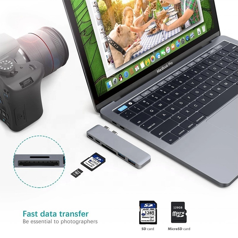 Multiport Docking Station 6-In-1 Type-C Hub Adapter พร้อม SD/TF 2*USB3.0 2*USB-C ออก