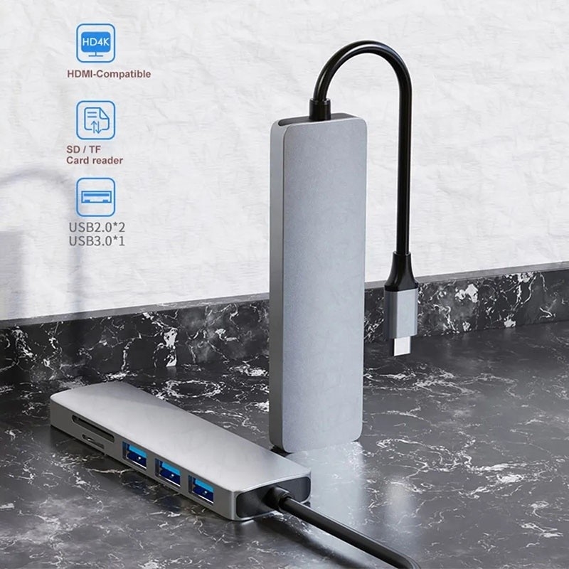 6-ใน-1 Multiport Laptop Docking Station พร้อม 4K HD HDMI HDTV USB 3.0 SD TF Card Reader
