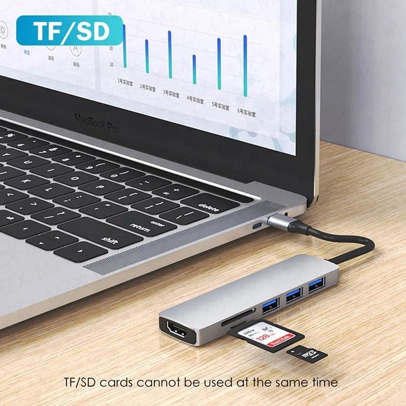 6-ใน-1 Multiport Laptop Docking Station พร้อม 4K HD HDMI HDTV USB 3.0 SD TF Card Reader
