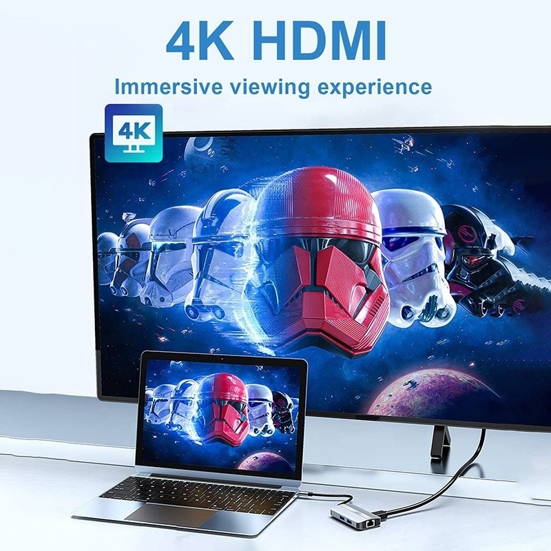 12-ใน-1 USB C Adapter OEM Multiport Hub พร้อม 4K HDMI USB 3.0 RJ45 Lan Ethernet