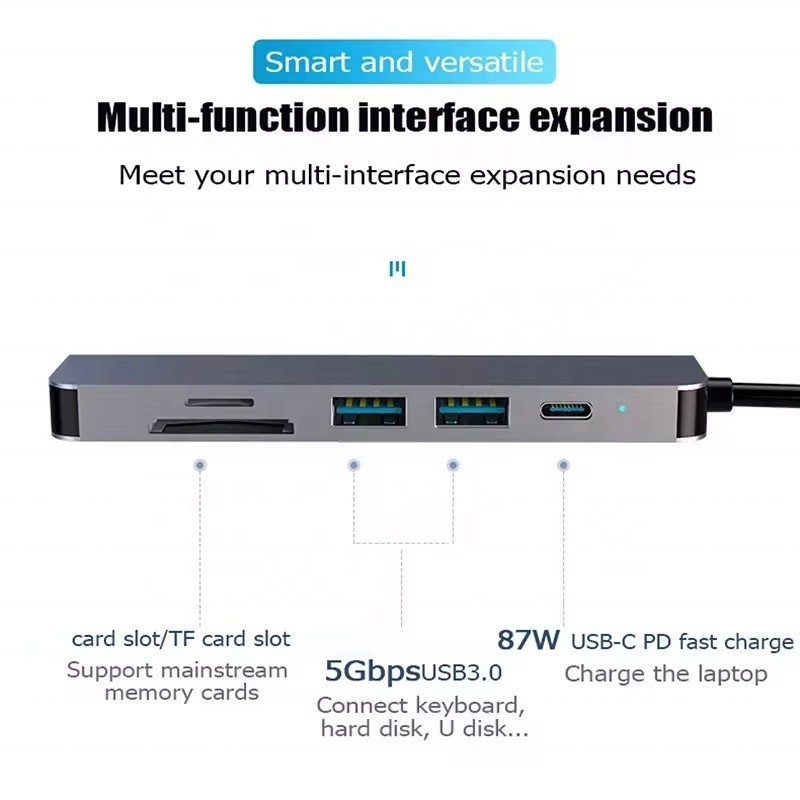 USB 3.1 Docking Station Hub พร้อม 4K HDMI USB3.0 TF SD Card Reader และการชาร์จ PD 87W