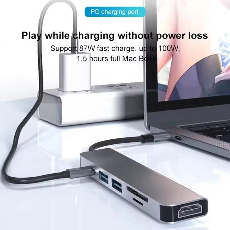 USB 3.1 Docking Station Hub พร้อม 4K HDMI USB3.0 TF SD Card Reader และการชาร์จ PD 87W