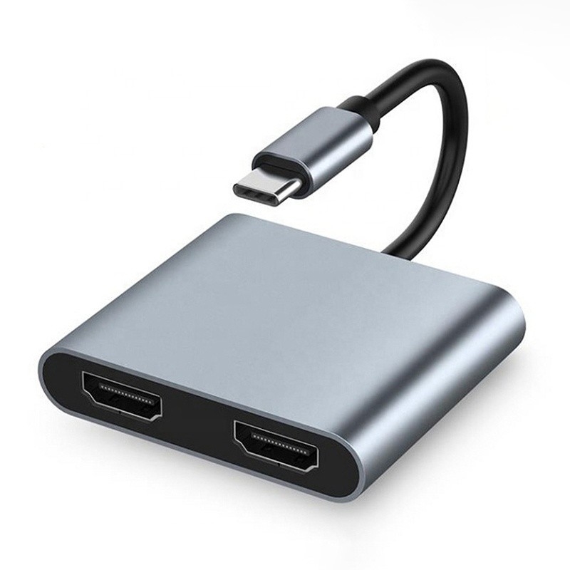 อัดแปลง 4 ใน 1 USB C ถึง 2 4K HDMI MST สําหรับการชาร์จ การถ่ายทอดข้อมูลและการออกวิดีโอ