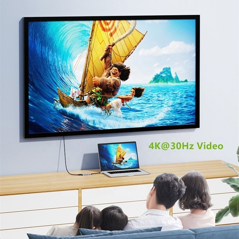 4K HDMI รองรับประเภท C ไปยัง USB C Hub Adapter พร้อม 2 Port ชาร์จ USB3.0 และ PD