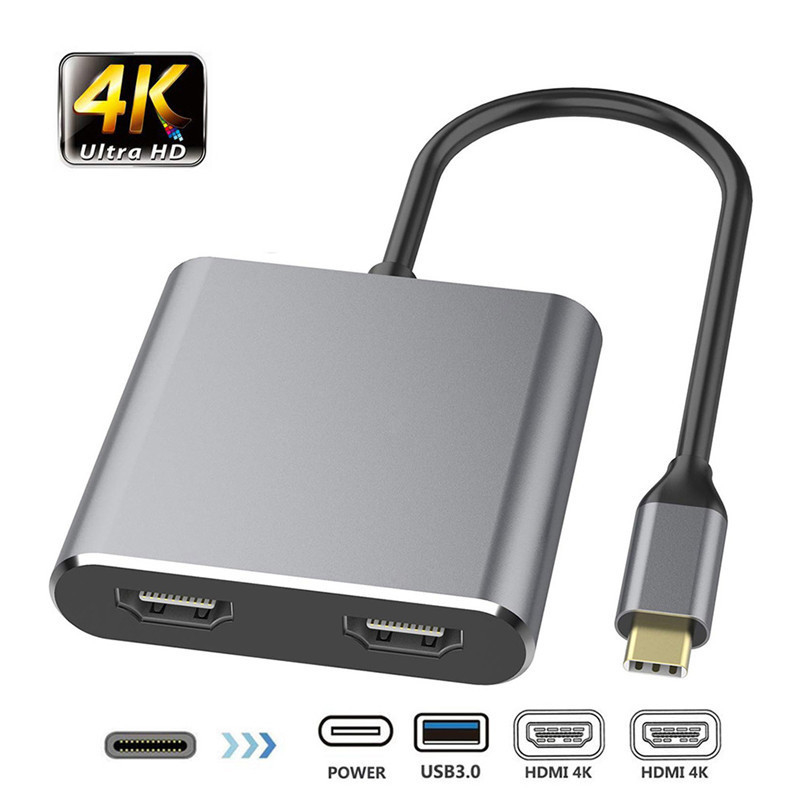 สถานี dock 4 ใน 1 พร้อม 2 Port HDMI 4K Dual และ USB-C Type-C to Dual HDMI Adapter