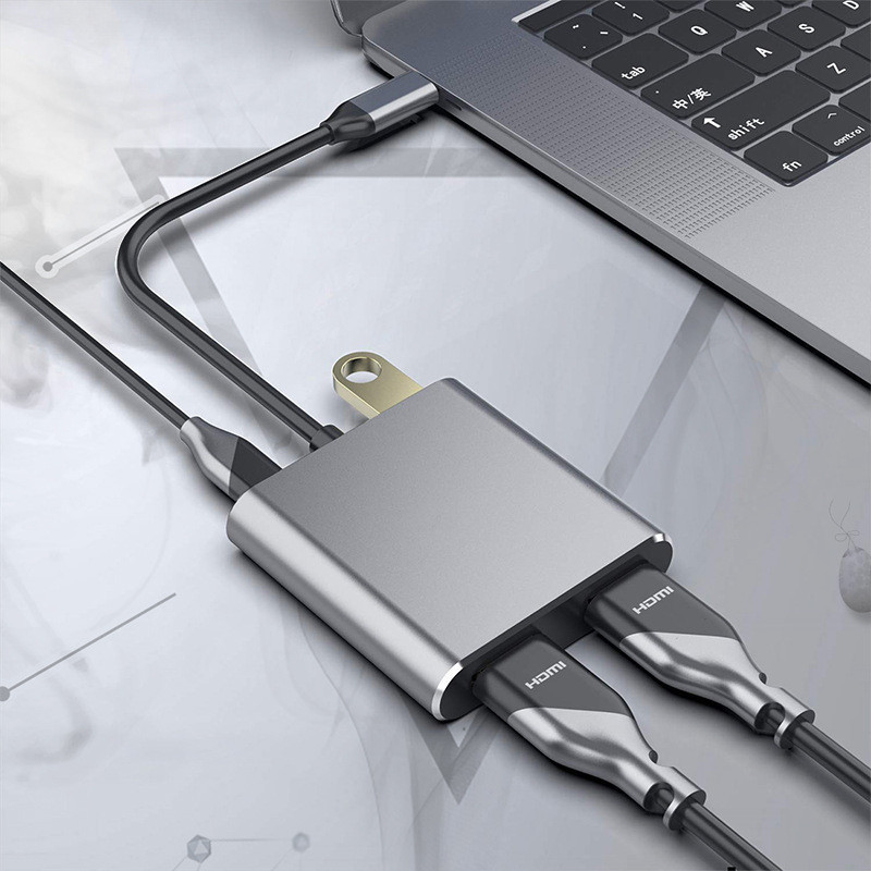 สถานี dock 4 ใน 1 พร้อม 2 Port HDMI 4K Dual และ USB-C Type-C to Dual HDMI Adapter