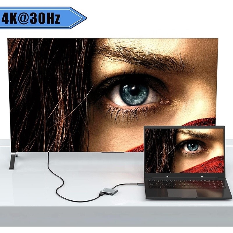 USB C Type C Interface Connector Dual HDMI Adapter 4K 4 ใน 1 USB 3.0 Hub สําหรับคอมพิวเตอร์