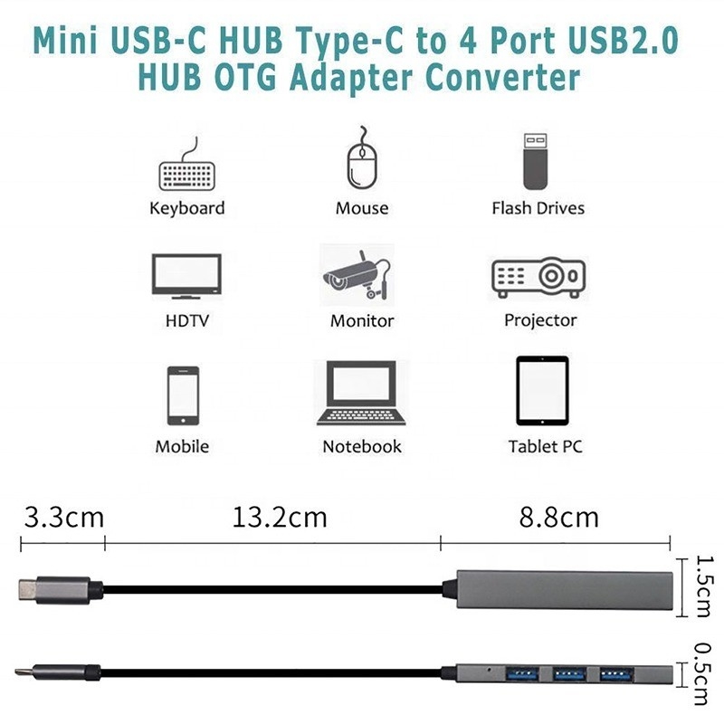 อินเตอร์เฟซประเภท C 4 ใน 1 14 ท่าเรือฮับ OTG ประเภท C ไปยัง USB 3.0 2.0