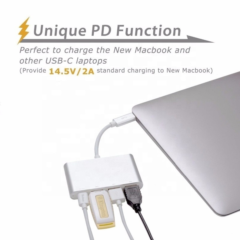 USB 3.1 อินเตอร์เฟซ 4-ใน-1 แบบ C Hub Multiple Adapter สําหรับการถ่ายทอดข้อมูลความเร็ว