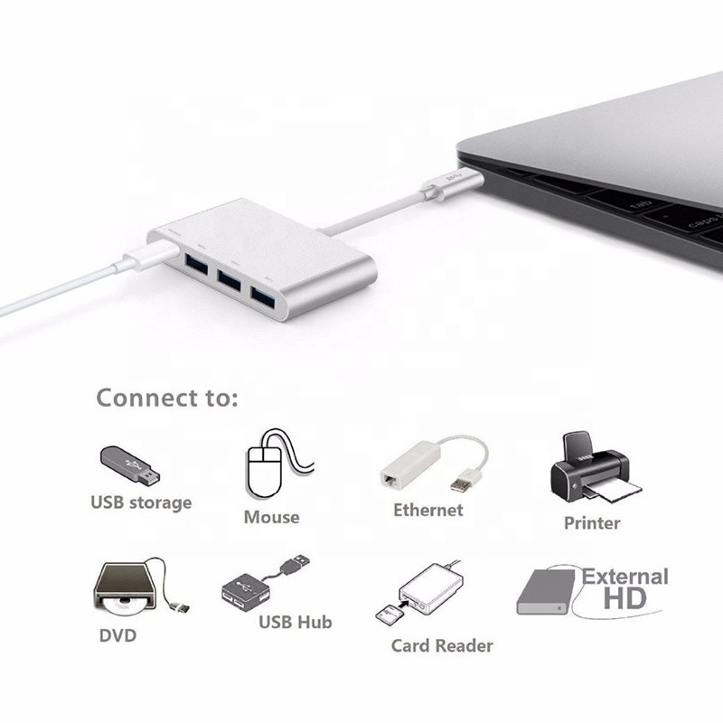 USB 3.1 อินเตอร์เฟซ 4-ใน-1 แบบ C Hub Multiple Adapter สําหรับการถ่ายทอดข้อมูลความเร็ว