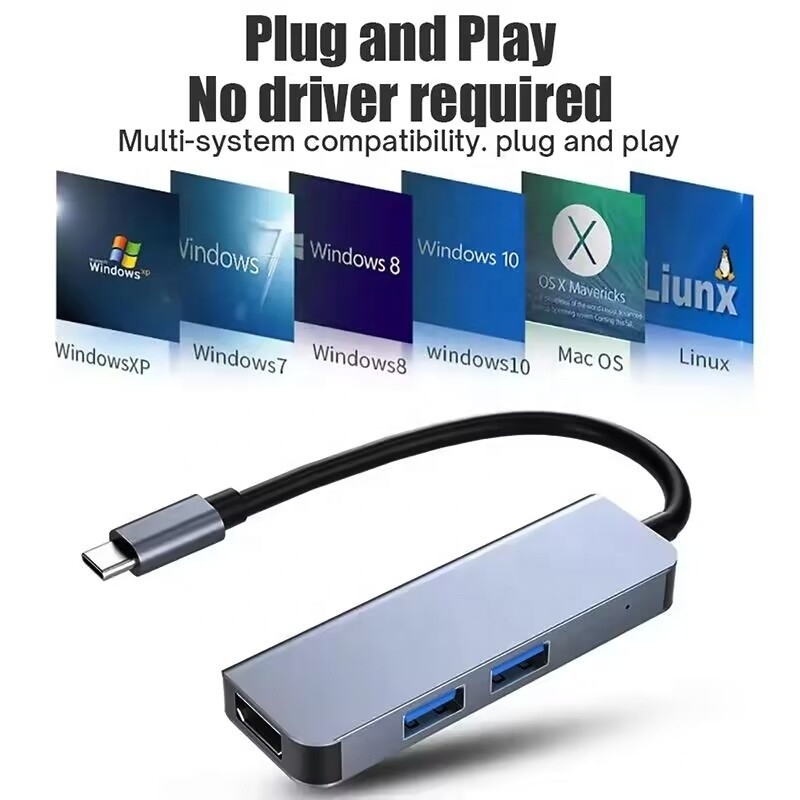 USB C Hub พร้อม HDMI 4K และ USB 3.0 ความเร็วสูง รองรับ Windows Mac