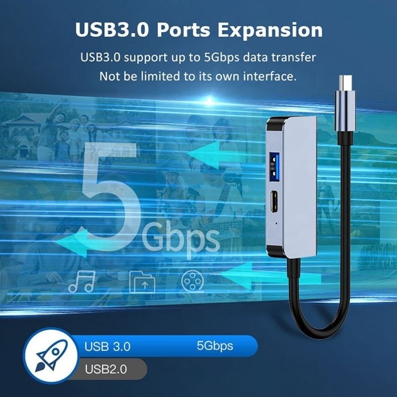 USB 3.1/USB Type-C Hub Adapter Docking Station พร้อม 4K HDMI USB3.0 USB 3.0 Type C PD