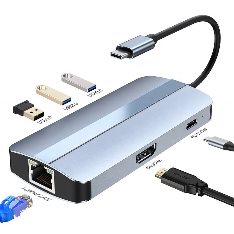 12-ใน-1 USB C Adapter OEM Multiport Hub พร้อม 4K HDMI USB 3.0 RJ45 Lan Ethernet