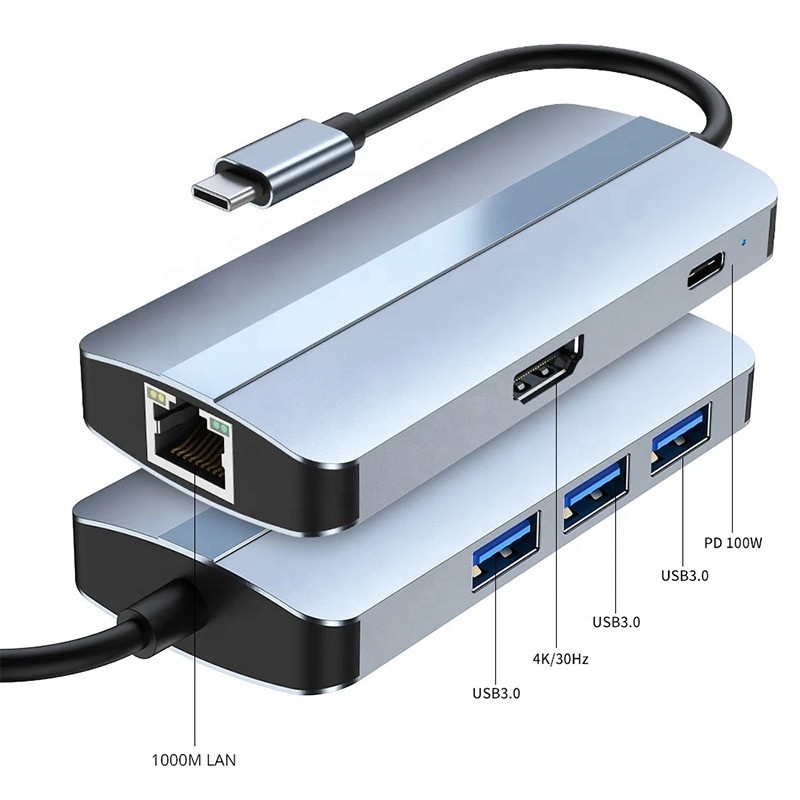 12-ใน-1 USB C Adapter OEM Multiport Hub พร้อม 4K HDMI USB 3.0 RJ45 Lan Ethernet