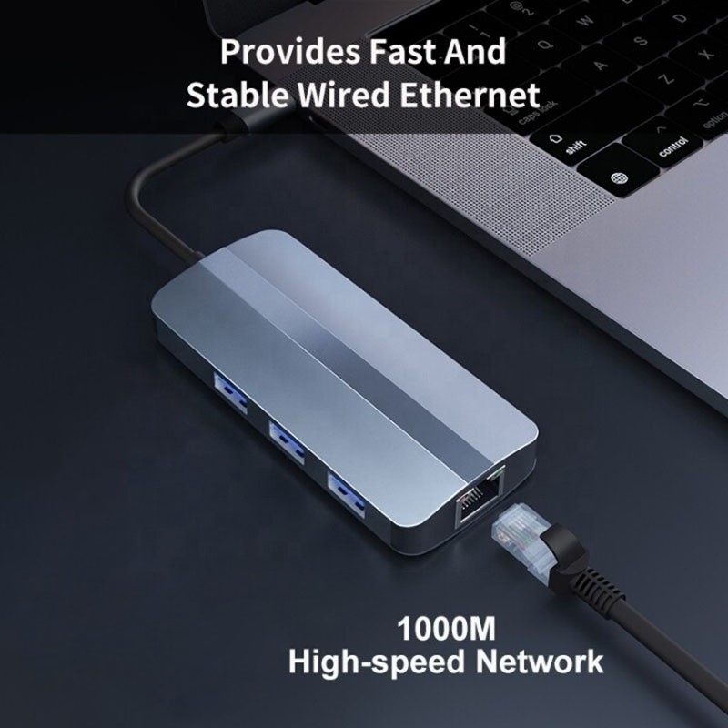 6 ใน 1 USB A Hub 4K HDMI USB3.0 RJ45 1000Mbps PD แอดป์เตอร์การชาร์จ