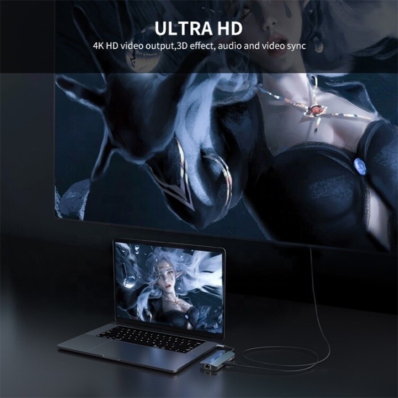 6 ใน 1 USB A Hub 4K HDMI USB3.0 RJ45 1000Mbps PD แอดป์เตอร์การชาร์จ