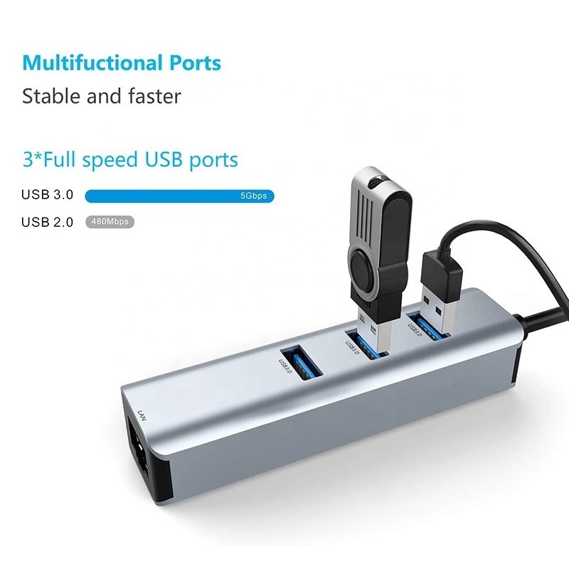 USB 3.0 ถึง 6 Port USB Hub และ 1000Mbps Ethernet Adapter สําหรับความเหมาะสมชาย-หญิง