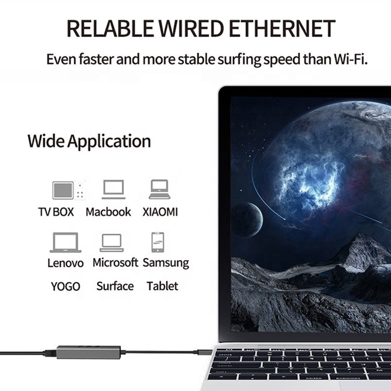 สีเทา USB3.0 ฮับและ RJ45 Lan Adapter กับ 3 USB Port การ์ดเครือข่าย Gigabit Ethernet