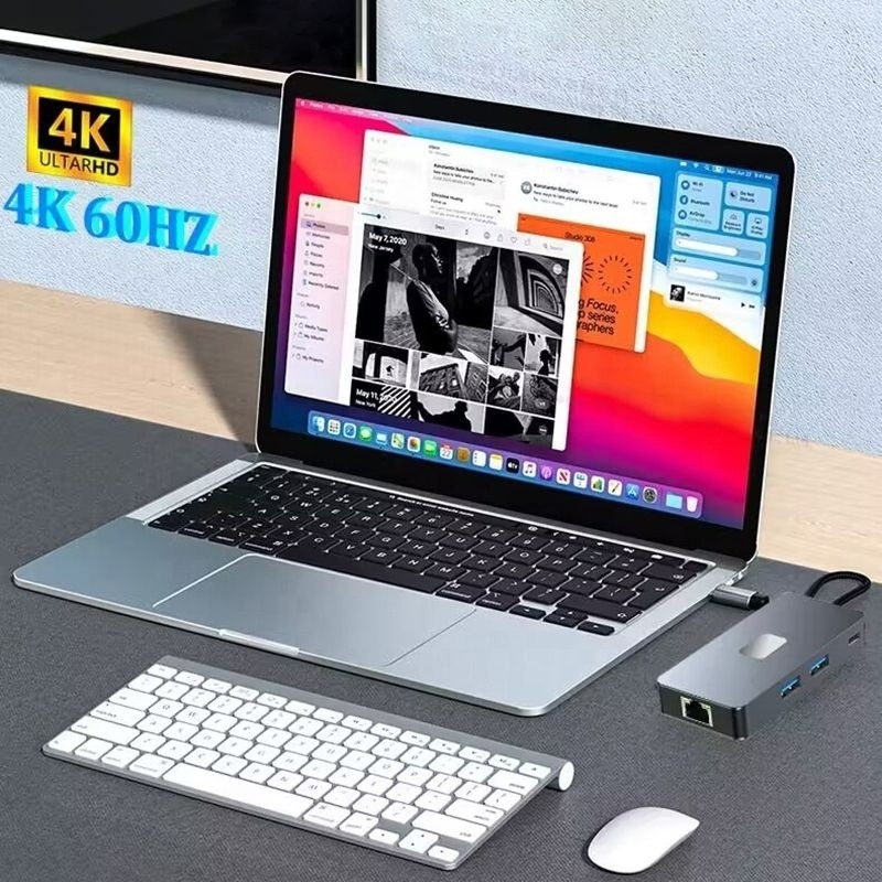 8-in-1 Multiport Adapter USB-C Hub พร้อม HDMI 3 USB3.0 RJ45 และ PD Output 5-8 Port