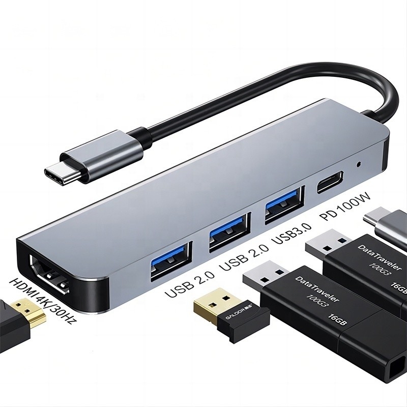 อัตราการกําหนด 6 ใน 1 USB C Type-C Hub ถึง 4K HDMI และ USB 3.0 สําหรับ Macbook OEM/ODM