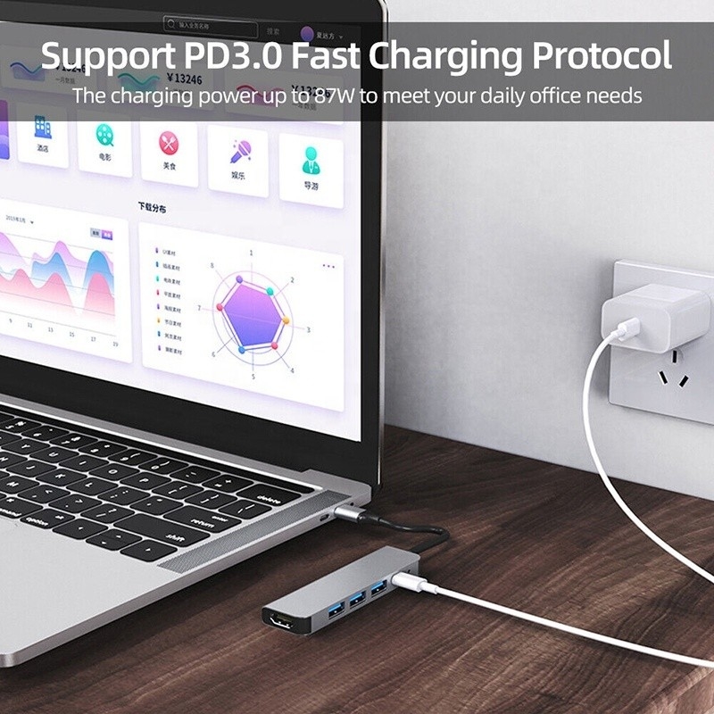 อัตราการกําหนด 6 ใน 1 USB C Type-C Hub ถึง 4K HDMI และ USB 3.0 สําหรับ Macbook OEM/ODM