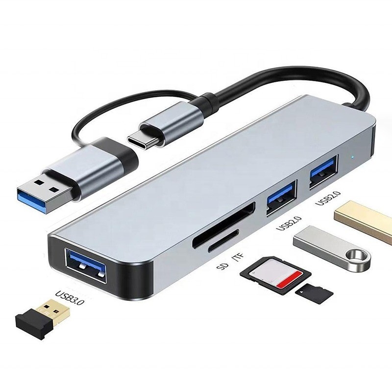 USB A/C Input USB 3.0 Type C Multiport Adapter Docking Station พร้อมเครื่องอ่านการ์ด SD/TF