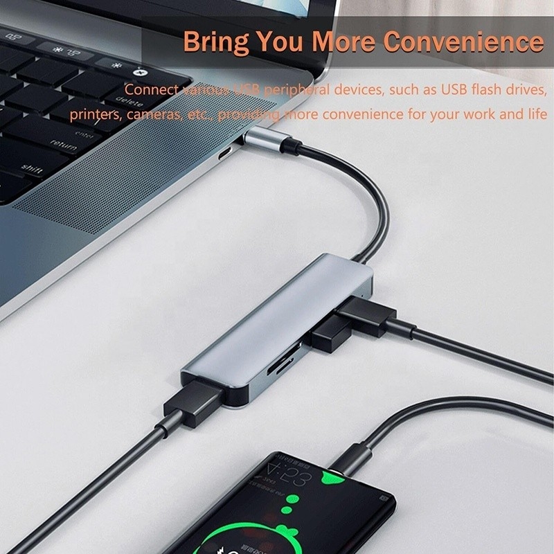 USB A/C Input USB 3.0 Type C Multiport Adapter Docking Station พร้อมเครื่องอ่านการ์ด SD/TF