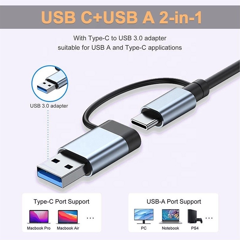 USB A/C Input USB 3.0 Type C Multiport Adapter Docking Station พร้อมเครื่องอ่านการ์ด SD/TF
