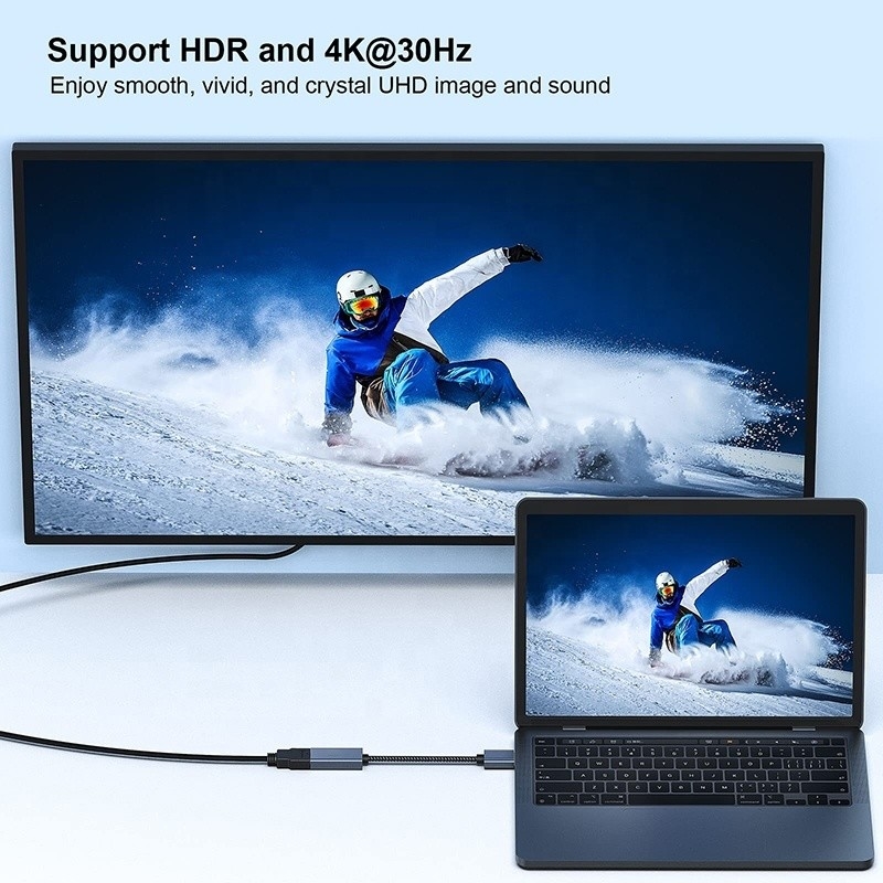ความละเอียด 4K USB C Hub Displayport to HDMI Adapter Cable เพศชายเป็นเพศหญิง 1080P 4K30Hz 4K60Hz