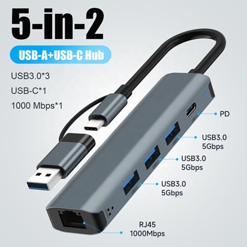 12-in-1 Multiport Adapter USB C Hub Docking Station พร้อมอุปกรณ์อินเตอร์เฟซ USB 3.1 และ RJ45 Gigabit Ethernet