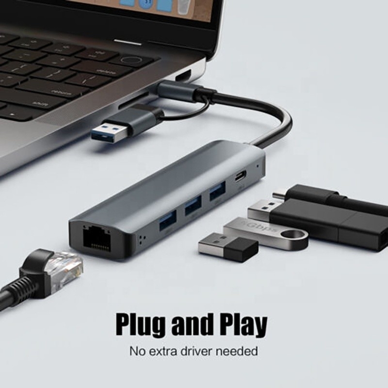 12-in-1 Multiport Adapter USB C Hub Docking Station พร้อมอุปกรณ์อินเตอร์เฟซ USB 3.1 และ RJ45 Gigabit Ethernet