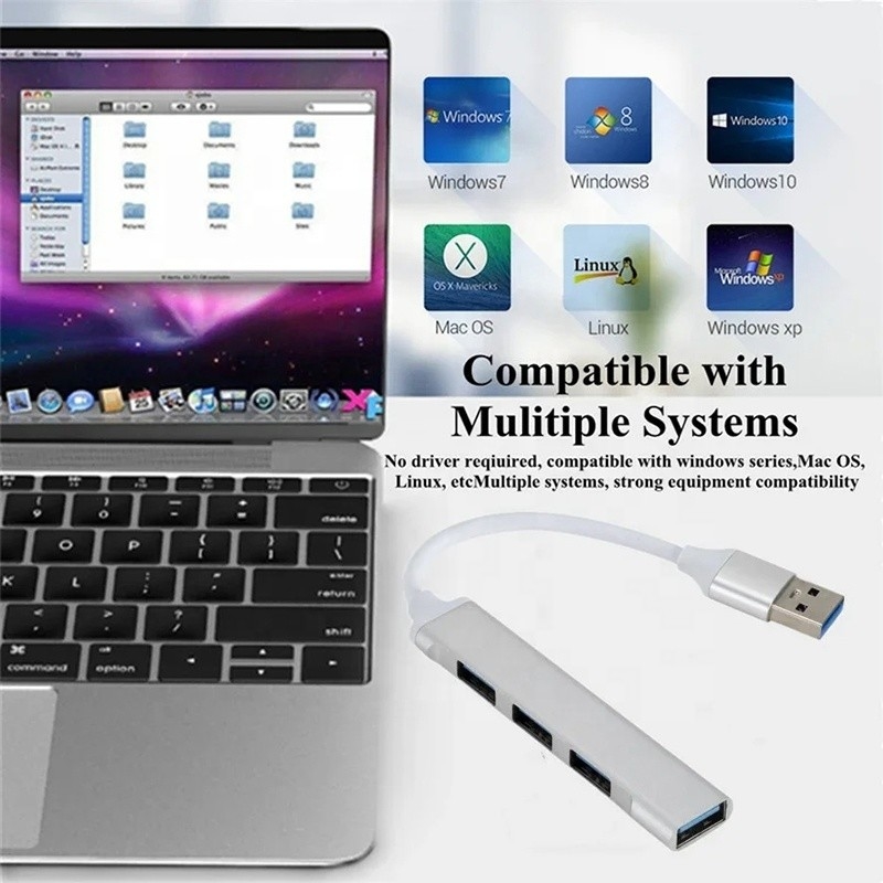 อลูมิเนียม 4 ท่าทาง USB Type-C เป็น USB 3.0 2.0 Data Hub สําหรับการโอนข้อมูลความเร็วสูง