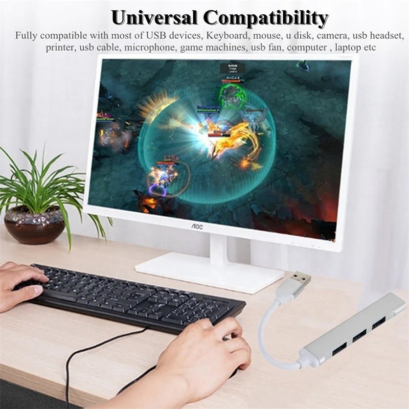 อลูมิเนียม 4 ท่าทาง USB Type-C เป็น USB 3.0 2.0 Data Hub สําหรับการโอนข้อมูลความเร็วสูง