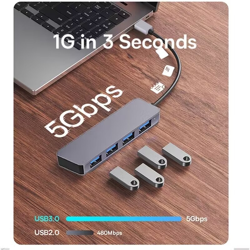 ความเร็วสูง 4 ท่า USB 3.0 HUB 5Gbps USB C พกพา พร้อมอุปกรณ์ปรับพลังงานสําหรับ PC Mac Laptop