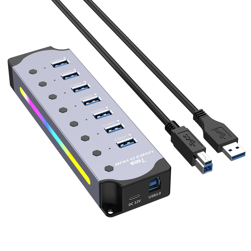 โลโก้ที่กําหนดเอง ยอมรับความเร็ว USB 3.0 ฮับ 7 Port และ Aluminum Alloy Design