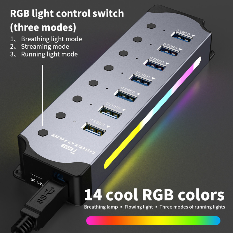 โลโก้ที่กําหนดเอง ยอมรับความเร็ว USB 3.0 ฮับ 7 Port และ Aluminum Alloy Design