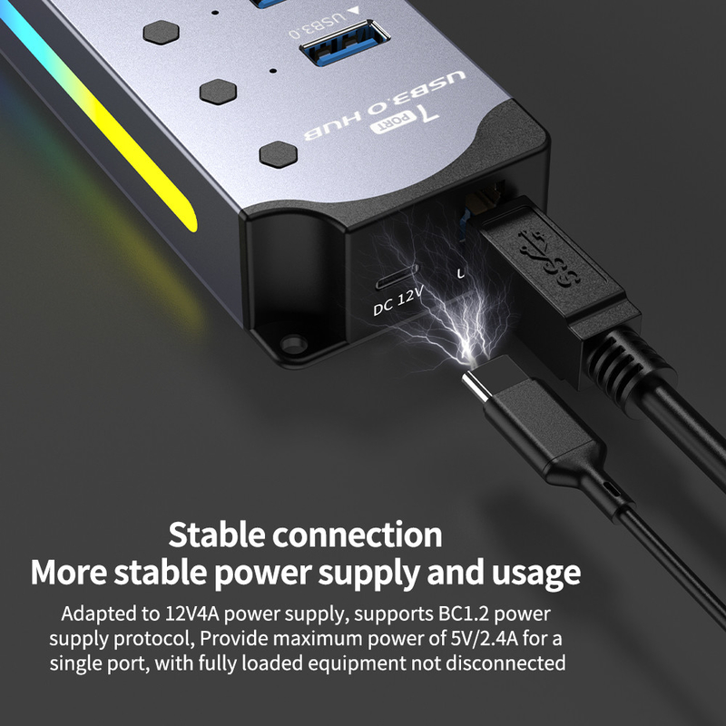 โลโก้ที่กําหนดเอง ยอมรับความเร็ว USB 3.0 ฮับ 7 Port และ Aluminum Alloy Design