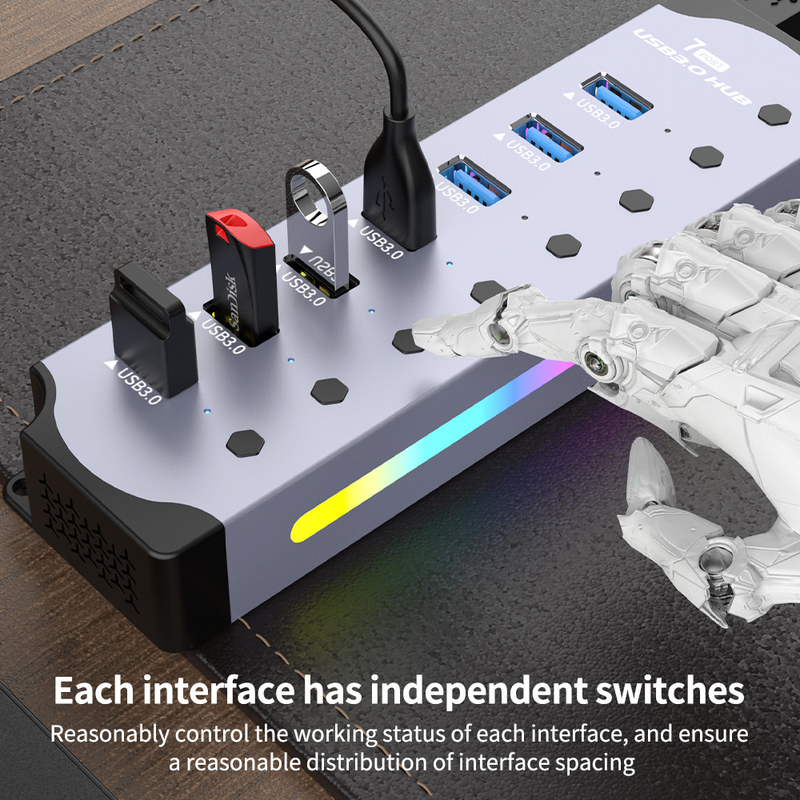 โลโก้ที่กําหนดเอง ยอมรับความเร็ว USB 3.0 ฮับ 7 Port และ Aluminum Alloy Design