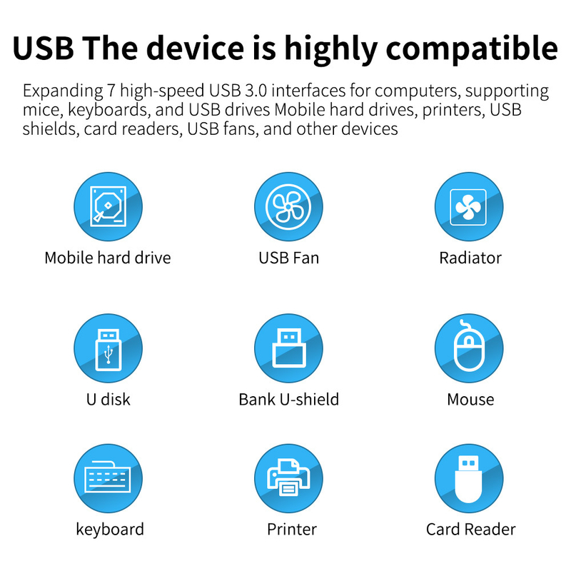 โลโก้ที่กําหนดเอง ยอมรับความเร็ว USB 3.0 ฮับ 7 Port และ Aluminum Alloy Design