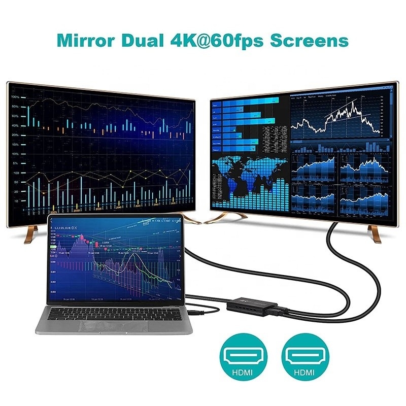 เครื่องปรับเปลี่ยนเสียงออกแบบ USB 3.0 แบบไม่ปกปิด HDMI x2 แบบสองแบบ สําหรับเครื่องจอเล็ปโตป