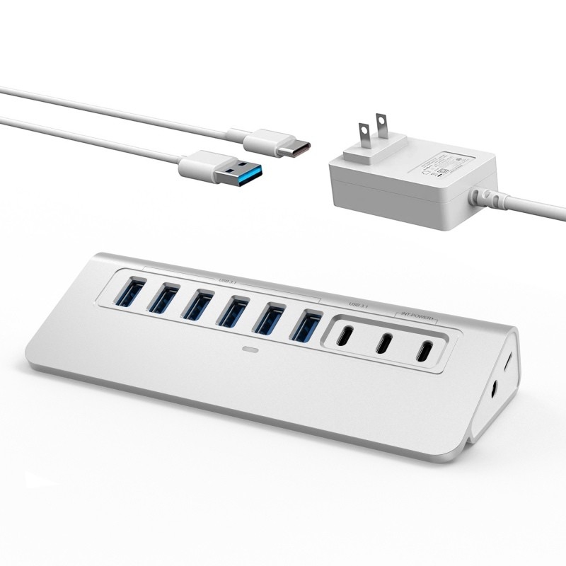 10 Port USB C Hub พกพา USB C Hub ประเภท C ถึง 4 Port USB A สําหรับ PC แท็บเล็ต