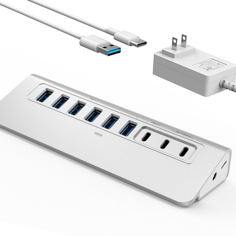 10 Port USB C Hub พกพา USB C Hub ประเภท C ถึง 4 Port USB A สําหรับ PC แท็บเล็ต