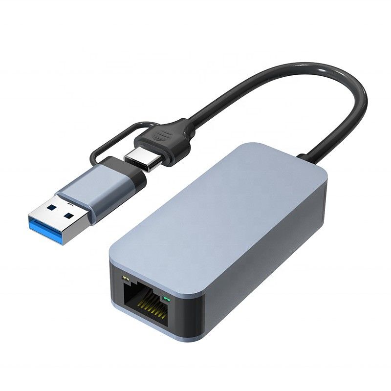 2 ใน 1 อลูมิเนียม USB 3.0 Type C Ethernet Adapter สําหรับเชื่อมต่อเครือข่ายที่รวดเร็วและมั่นคง